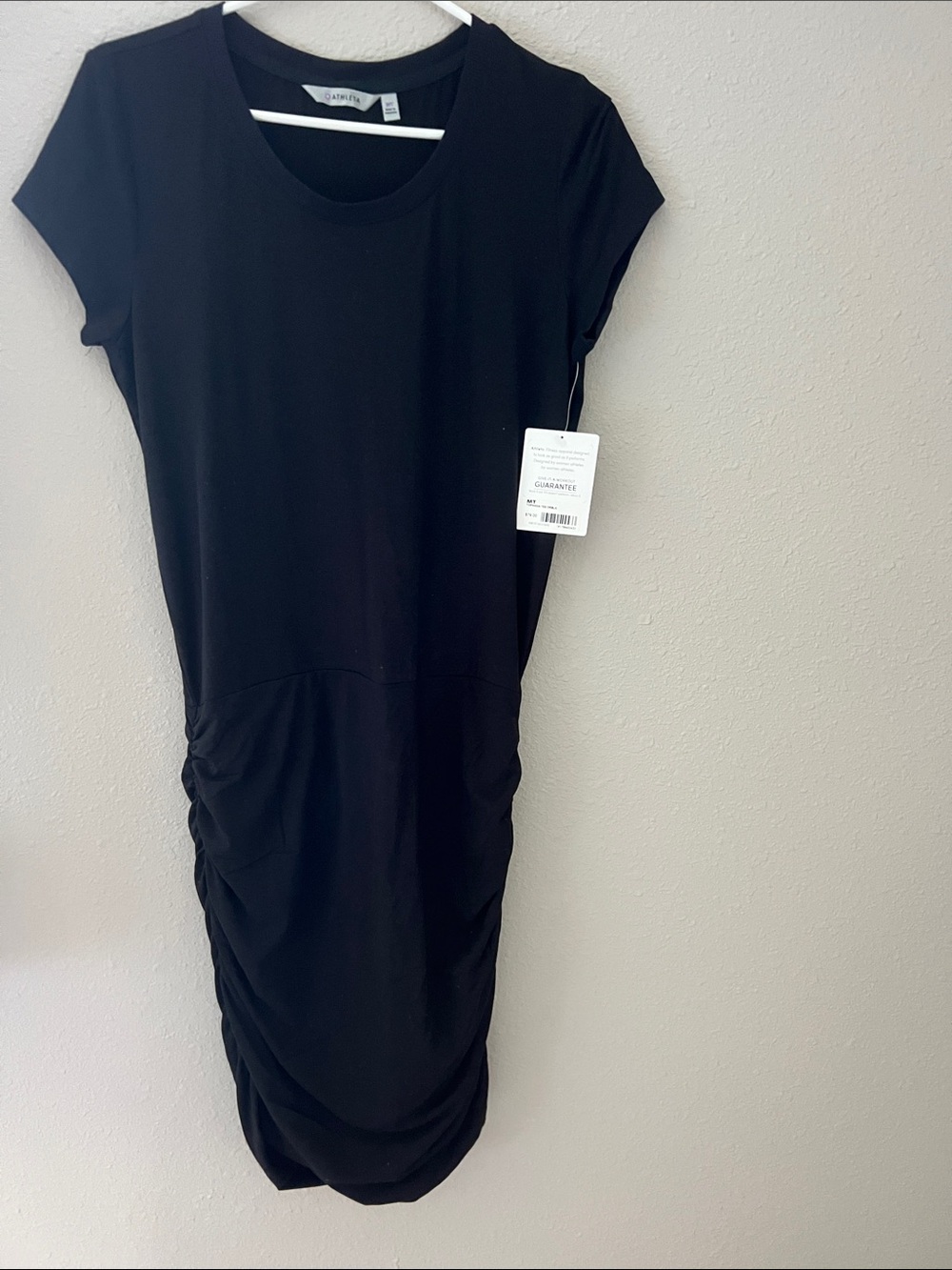 Athleta Black Short-Sleeve Ruched Midi Dress